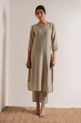 Cream Ivroy Seerat Straight Fit  Suit Set