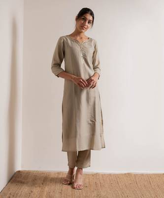 Cream Ivroy Seerat Straight Fit  Suit Set 7