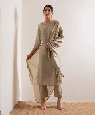 Cream Ivroy Seerat Straight Fit  Suit Set 8