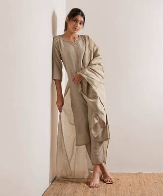 Cream Ivroy Seerat Straight Fit  Suit Set 9