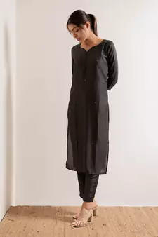Steel Black Tara Straight Fit Kurta Set