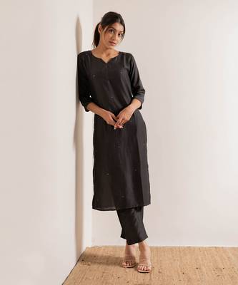 Steel Black Tara Straight Fit Kurta Set 7