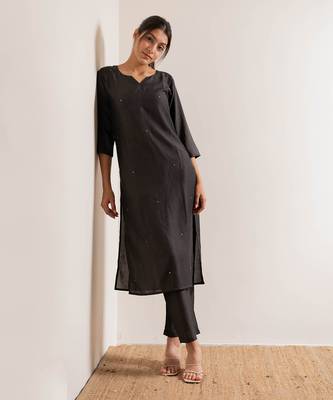 Steel Black Tara Straight Fit Kurta Set 8