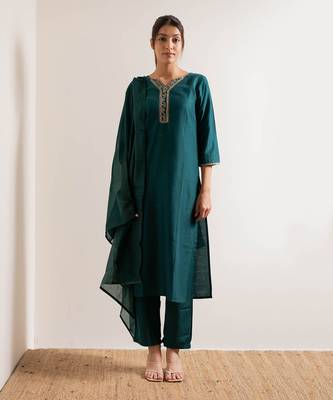 Turquoise  Vaani Straight Fit  Suit Set 10