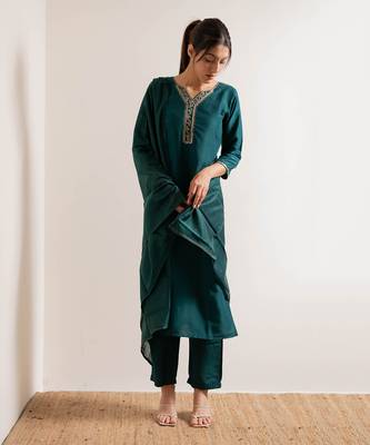 Turquoise  Vaani Straight Fit  Suit Set 11