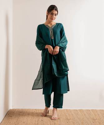 Turquoise  Vaani Straight Fit  Suit Set 1