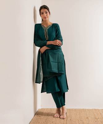 Turquoise  Vaani Straight Fit  Suit Set 13