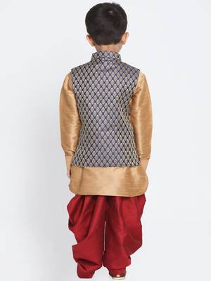  Rose Gold And Black Silk Blend Jacket, Kurta And Dhoti Set 4