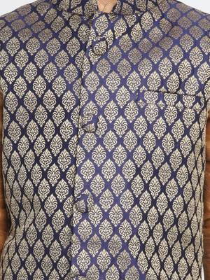  Rose Gold And Black Silk Blend Jacket, Kurta And Dhoti Set 5