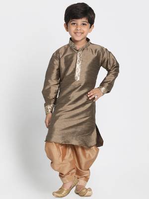  Bronze And Gold Silk Blend Kurta And Dhoti Set 2