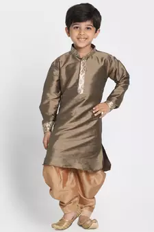  Bronze And Gold Silk Blend Kurta And Dhoti Set