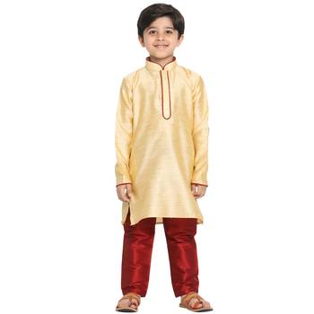  Gold Silk Blend Kurta Pyjama Set 1