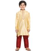  Gold Silk Blend Kurta Pyjama Set