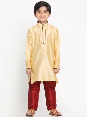  Gold Silk Blend Kurta Pyjama Set 2