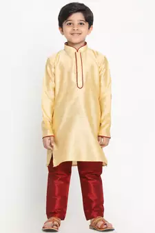  Gold Silk Blend Kurta Pyjama Set