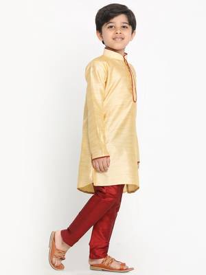  Gold Silk Blend Kurta Pyjama Set 3