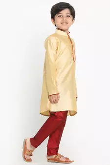  Gold Silk Blend Kurta Pyjama Set
