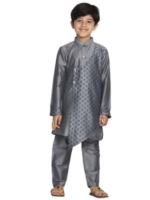  Grey Cotton Blend Kurta Pyjama Set 1