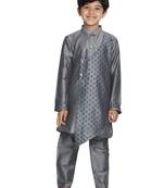  Grey Cotton Blend Kurta Pyjama Set