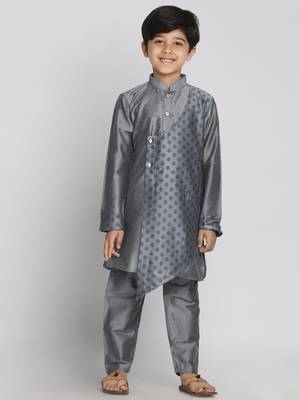  Grey Cotton Blend Kurta Pyjama Set 2