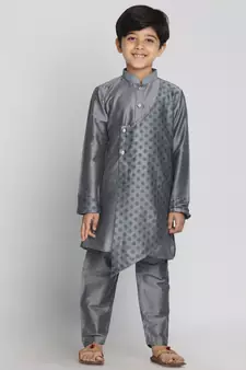  Grey Cotton Blend Kurta Pyjama Set