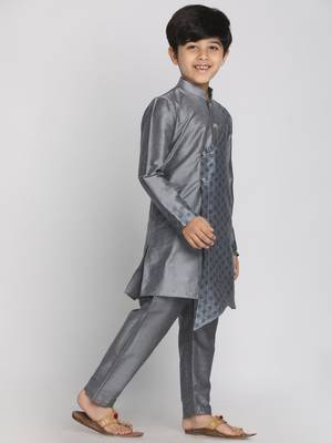  Grey Cotton Blend Kurta Pyjama Set 3