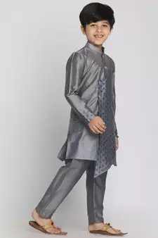  Grey Cotton Blend Kurta Pyjama Set
