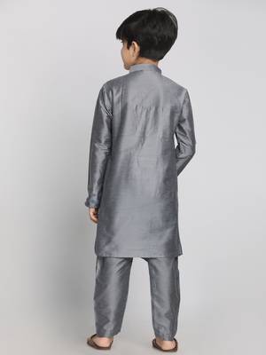  Grey Cotton Blend Kurta Pyjama Set 4