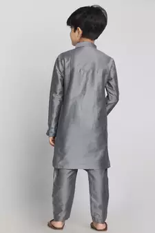  Grey Cotton Blend Kurta Pyjama Set