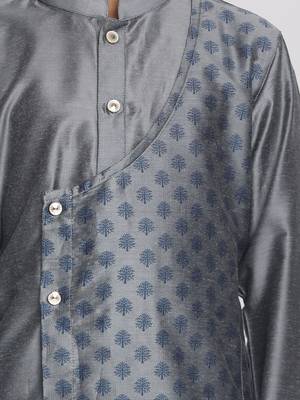  Grey Cotton Blend Kurta Pyjama Set 5