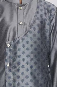  Grey Cotton Blend Kurta Pyjama Set