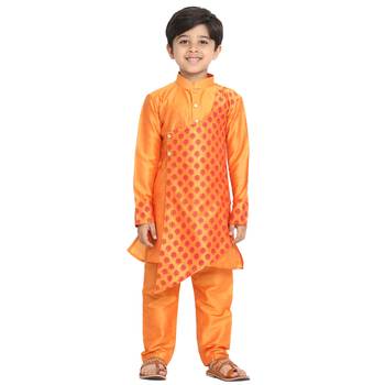  Orange Cotton Blend Kurta Pyjama Set 1