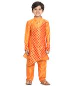  Orange Cotton Blend Kurta Pyjama Set