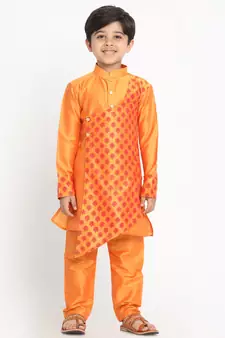  Orange Cotton Blend Kurta Pyjama Set