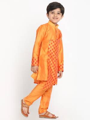  Orange Cotton Blend Kurta Pyjama Set 3