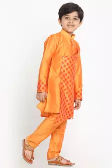  Orange Cotton Blend Kurta Pyjama Set