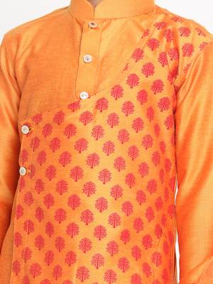  Orange Cotton Blend Kurta Pyjama Set 4