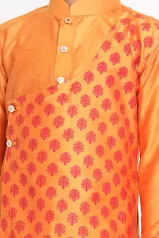  Orange Cotton Blend Kurta Pyjama Set