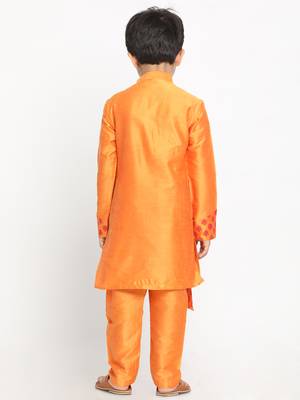  Orange Cotton Blend Kurta Pyjama Set 5