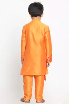  Orange Cotton Blend Kurta Pyjama Set