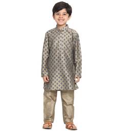 Boys Chiku Cotton Blend Kurta Pyjama Set