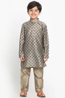 Boys Chiku Cotton Blend Kurta Pyjama Set