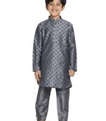  Grey Cotton Blend Kurta Pyjama Set