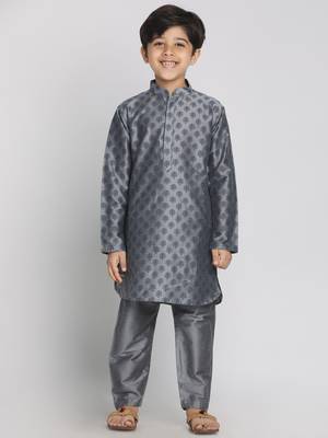  Grey Cotton Blend Kurta Pyjama Set 2