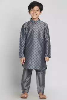  Grey Cotton Blend Kurta Pyjama Set
