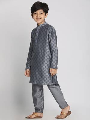  Grey Cotton Blend Kurta Pyjama Set 3