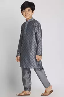 Grey Cotton Blend Kurta Pyjama Set