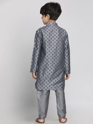  Grey Cotton Blend Kurta Pyjama Set 4