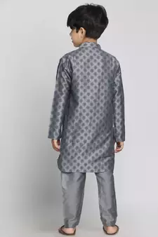  Grey Cotton Blend Kurta Pyjama Set