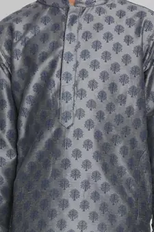  Grey Cotton Blend Kurta Pyjama Set